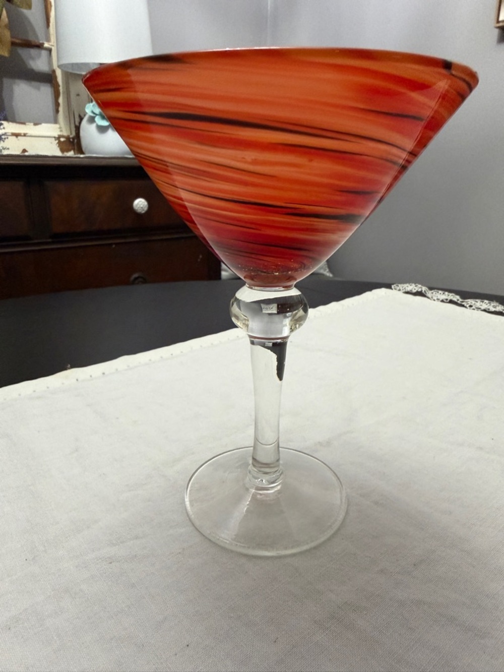 Handblown Orange Swirl Martini Glass